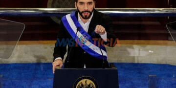 El Salvador's President Nayib Bukele delivers a speech to mark his fourth year in office, in San Salvador, El Salvador June 1, 2023. REUTERS/Jessica Orellana